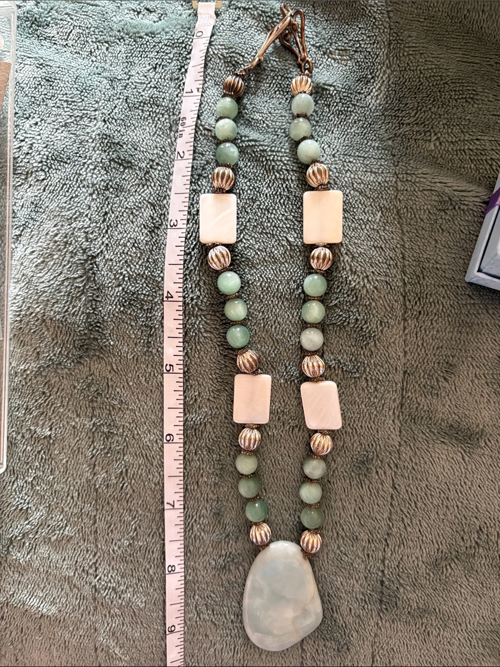 Handcrafted Green Bead and White Pendant Necklace - Unbranded